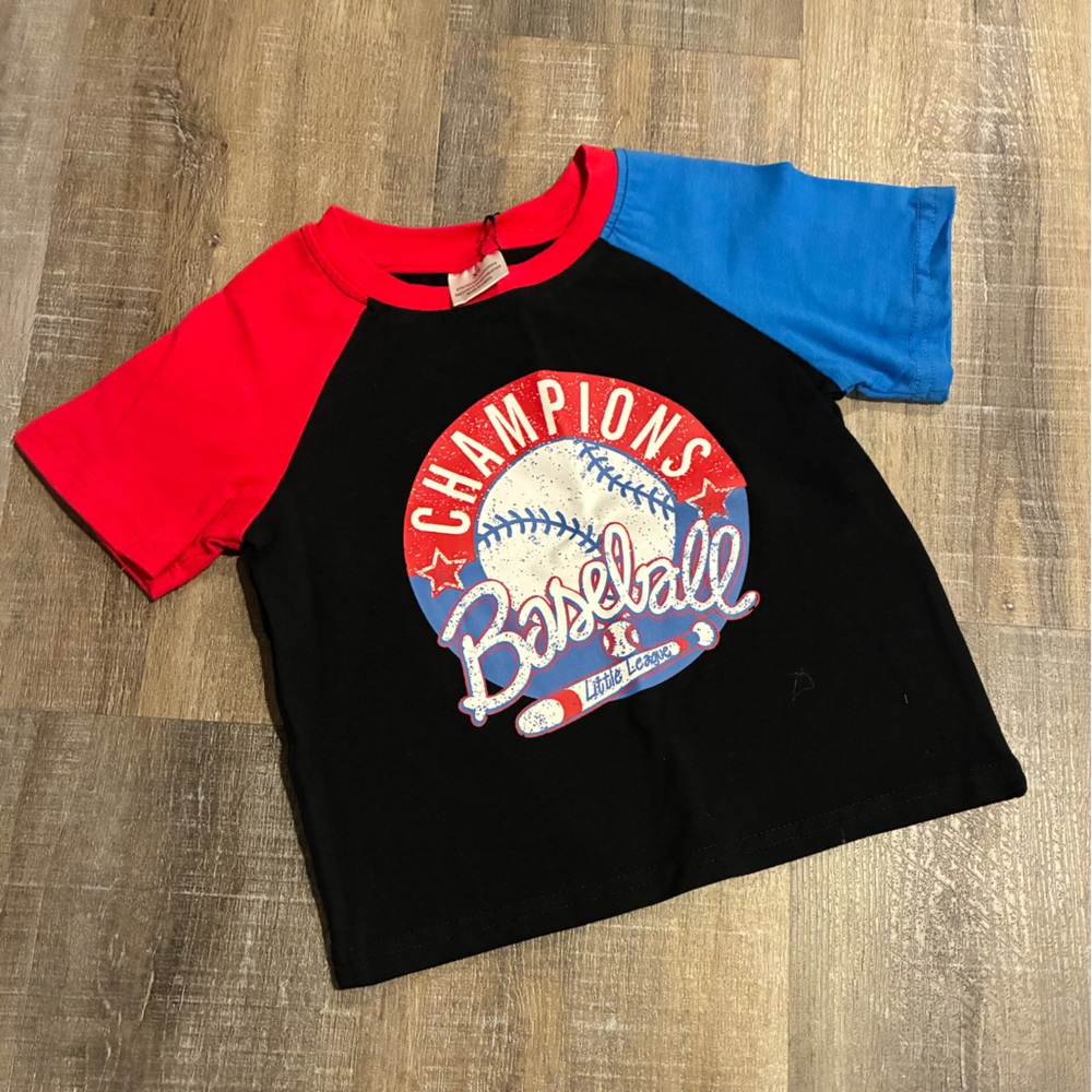 Kids Baseball Graphic Tee - Red, Blue, and Black